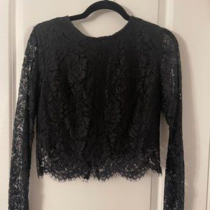 Black Lace Long Sleeve Blouse - Size Medium